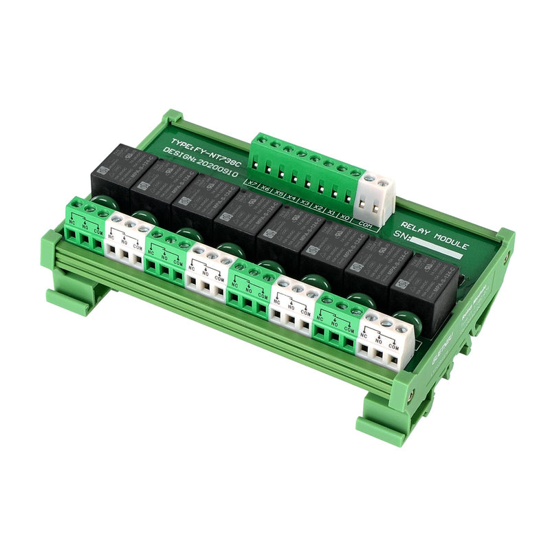 Relay Board, 8 Channel 1 SPDT DIN Rail Mount 24V DC/AC Relay, Interface Board