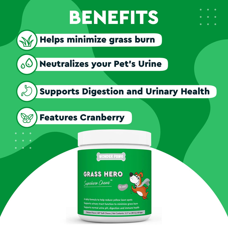 Grass Hero Soft Chews Plus Heart + Vitality Chews - for Dogs Urinary Tract Health, Lawn Care, Cardiovascular Support & Energy - Grass Hero 60 Chews - Heart + Vitality 90 Chews - PawsPlanet Australia