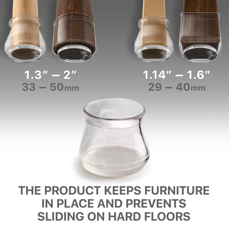 X-Protector Silicone Chair Leg Floor Protectors with Non-Slip Furniture Pads - 32 PCS 1.3" - 2" - Anti-Slip Chair Leg Covers - Non-Skid Furniture Leg Caps - Furniture Pads for Hardwood Floors! 32 Clear Non-Slip Cups (1.3 - 2")