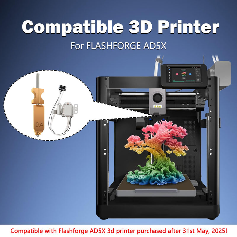 for FLASHFORGE AD5X Upgraded 0.4mm Hotend Nozzle and Heating Assembly Kit with Base Clip Heater Cartridge Thermister 3D Printer Extruder Kits All Metal Hot End/Printhead Replacement Detachable Nozzle 2 PCS