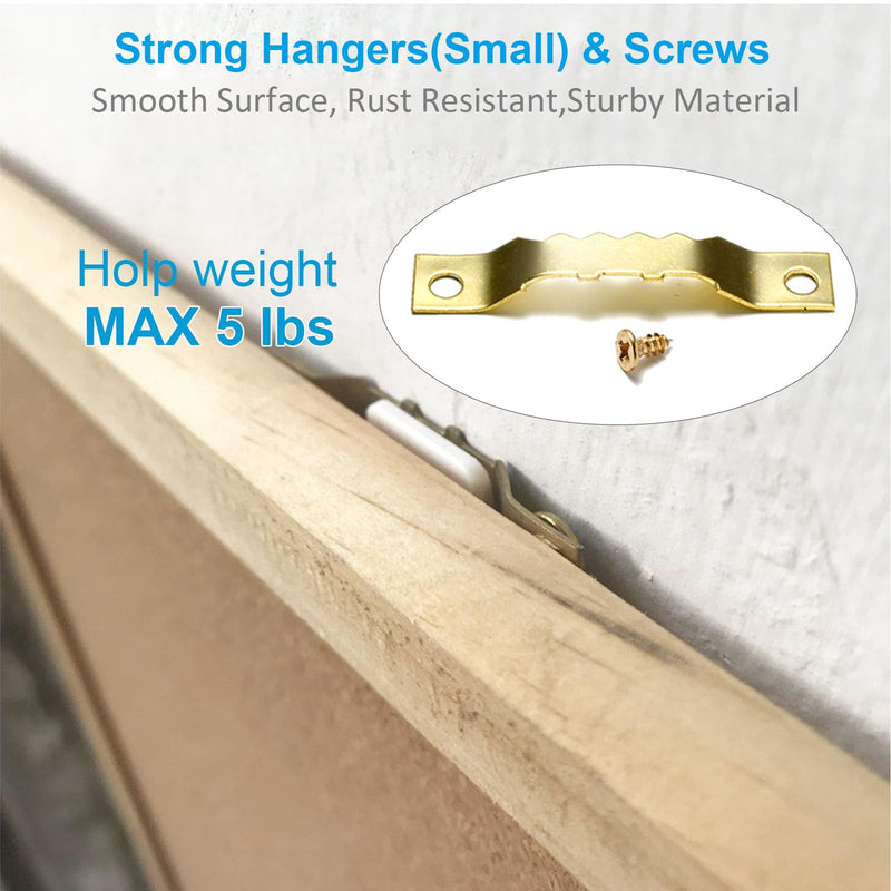 YHYZ Sawtooth Picture Hangers Bulk (Small ), 30pcs Gold Sawtooth Hangers / Hooks with 60pcs Screws, for Picture Frame Painting Photos Artwork Clock Home Decoration (30 Sets, Small) GD-30