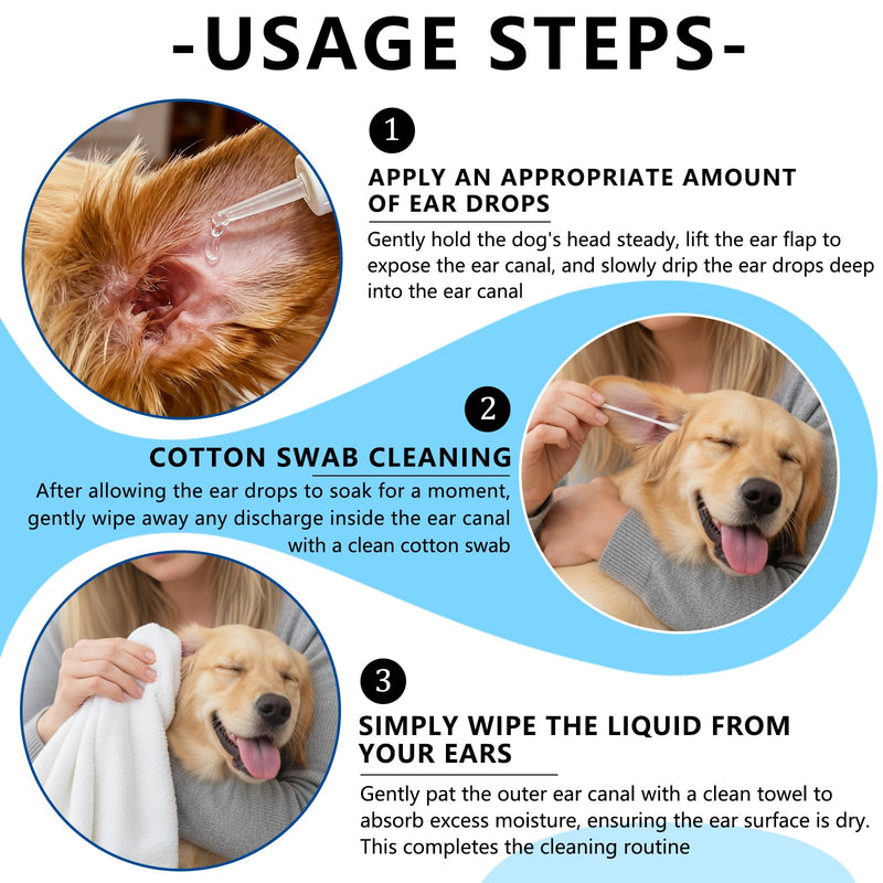 Dog Ear Infection Treatment, Dog Ear Cleaner, Ear Infection Treatment for Dogs & Cat, Gentle Cleaning Solution for Smelly Ears, Excess Wax & Mite Care - Itchy Ear Relief (2 fl oz) 2 fl oz