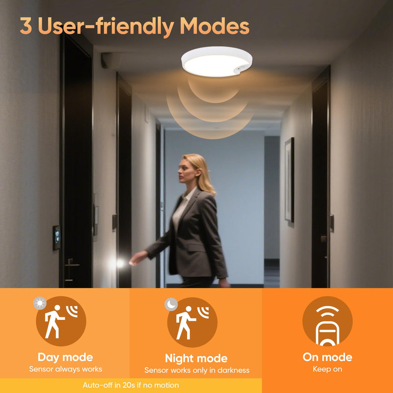 Rechargeable Motion Sensor Ceiling Light: Indoor LED Wireless Ceiling Light with Remote - Cordless Motion Activated Ceiling Lamp with Timer for Closet Hallway Bedroom (Rechargeable) Rechargeable