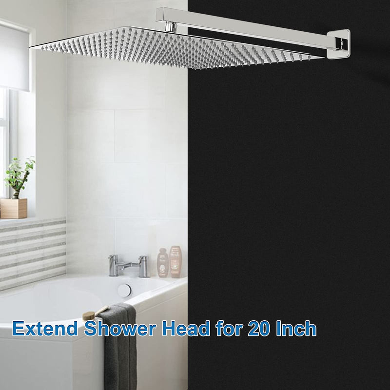 HarJue Shower Arm, Rain Shower Head Extension Extender, With Flange and Teflon Tape, Made of Thicken Stainless Steel for Bathroom Rainfall Showerhead (20 Inch, Chrome) 20 Inch