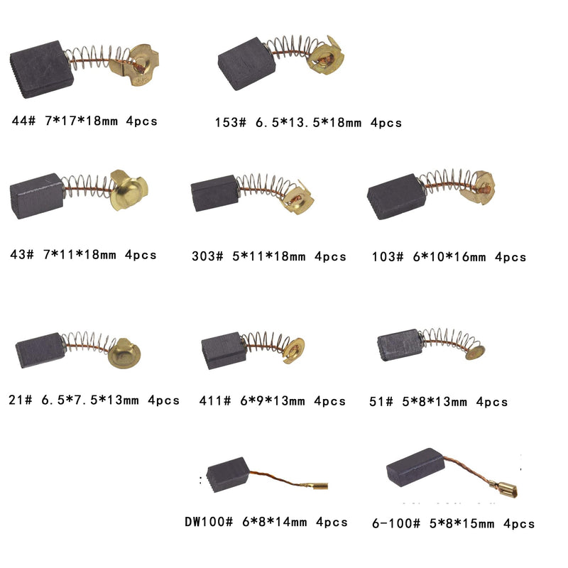 40Pcs Electric Motor Carbon Brushes 10 Different Sizes for Replacement Repair Power Tool Part 40PCS 40