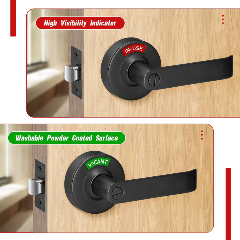 Bathroom Indicator Privacy Door Lock, Vacant Occupied Bathroom Lock, Large Vacant or in-Use Door Handle for All Women Men Restrooms, Ansi Grade 2 Commercial Grade, Black Matte Black