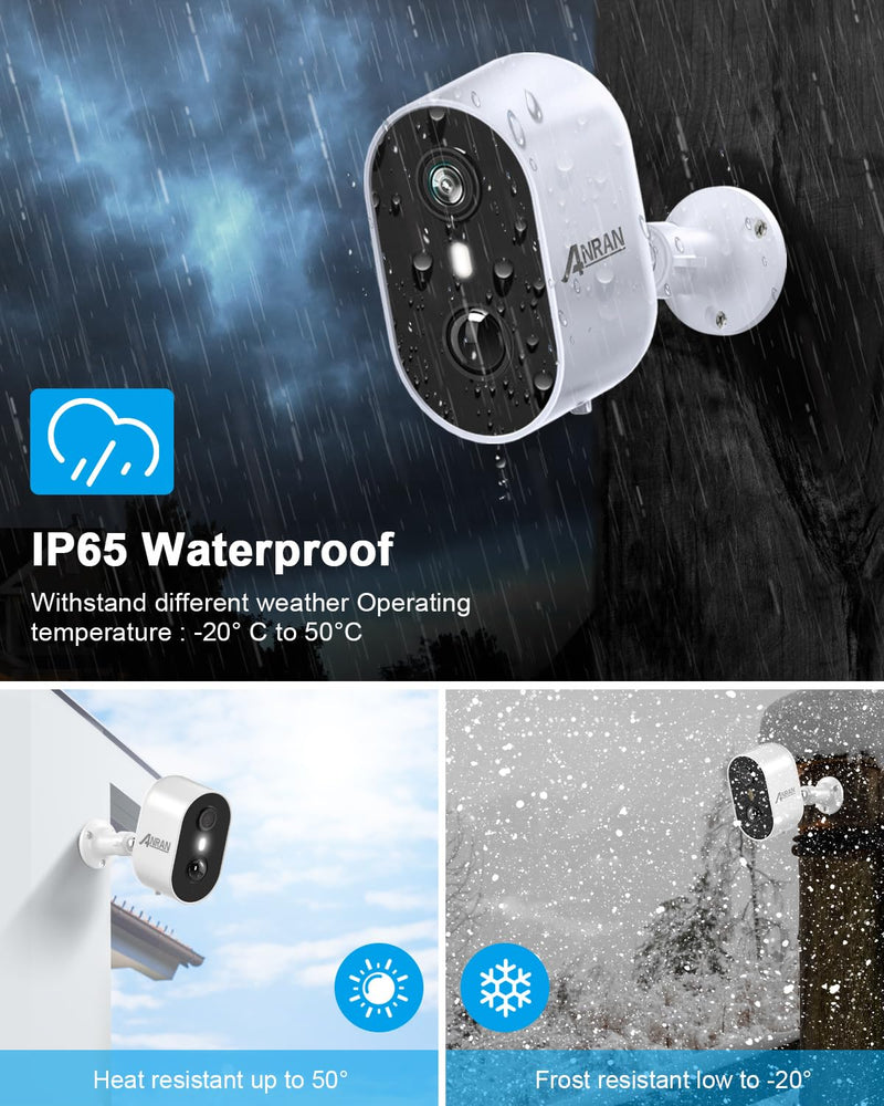 ANRAN 3MP Solar Security Cameras Wireless Outdoor for Home Security, 2K Color Night Vision WiFi Surveillance Home Camera with Solar Panel, Spotlight, PIR Detection, 2-Way Talk, Compatible with Alexa