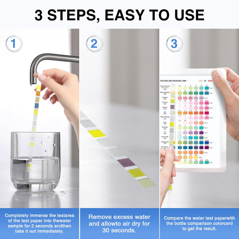 50 PCS 16-in-1 Drinking Water Test Strips, Water Testing Kits for Drinking Water, Home Water Quality Test Lead Hardness Test Kit PH Manganese Nitrate Iron Nitrite Copper Chloride Mercury and More 16 in 1 50 test strips
