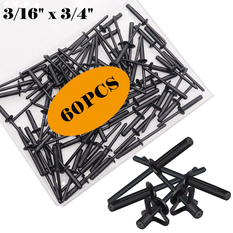 60pcs Tri-Fold Rivets 3/16 inch x 3/4 inch Tri-fold Marine Decorative Pop Rivets, Tri-Grip Rivets for Kayak Marine Boat, Black Tri-fold Exploding Pop Rivets Solid Aluminum Tri Grip Rivets