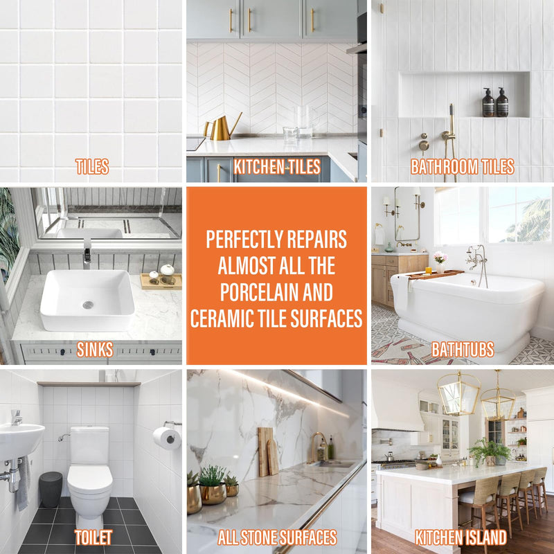 Porcelain Repair Kit White, High-Gloss Chipped Sink & Tile Repair Kit to Quickly Fix Sinks Chips and Tile Cracks with High Bond Strength, Porcelain Sink Repair Kit for Tub, Tiles, Sinks and Toilet No.01 White