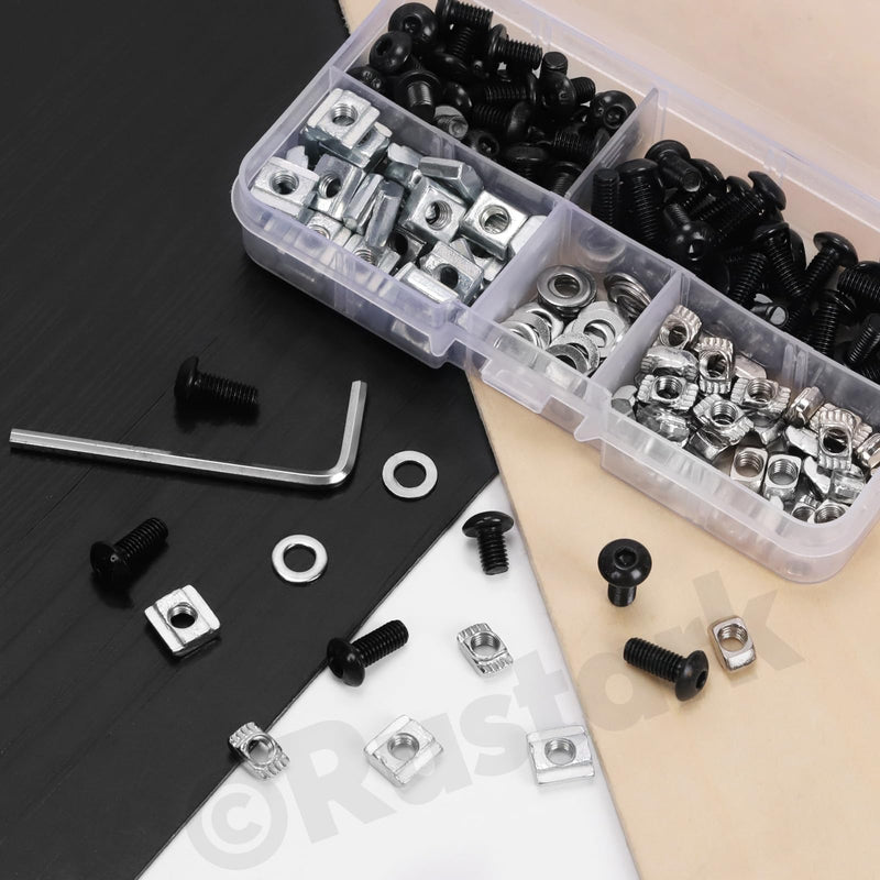 201Pcs 2 Sizes Black M5 T-Nuts Screws Assortment Kit Hammer Head T-Slot Nut T Nut and Screw Kits T Nuts Screws T Slot Nut Head Fastener T Sliding Screw Stud for 2020 Series Aluminum Extrusion