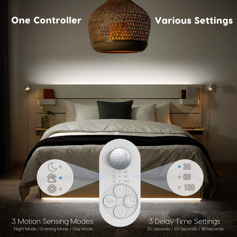Dual Sensor Stair Lights Indoor: Plug-in Motion Activated LED Step Light Strip with Double Motion Sensors, Dimmer, and Timer for Stairways, Bedrooms, Corridors - Cold White 6000K, 32.8FT, 300 LEDs 32.8FT Light Strip