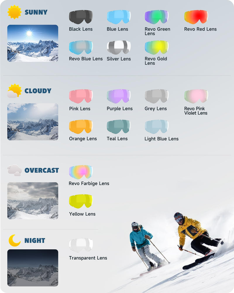 findway OTG Ski Goggles - Over Glasses Snow Snowboard Goggles for Men Women Adult & Youth - Anti-Fog 100% UV Protection Black Frame-revo Gold -Vlt-10%