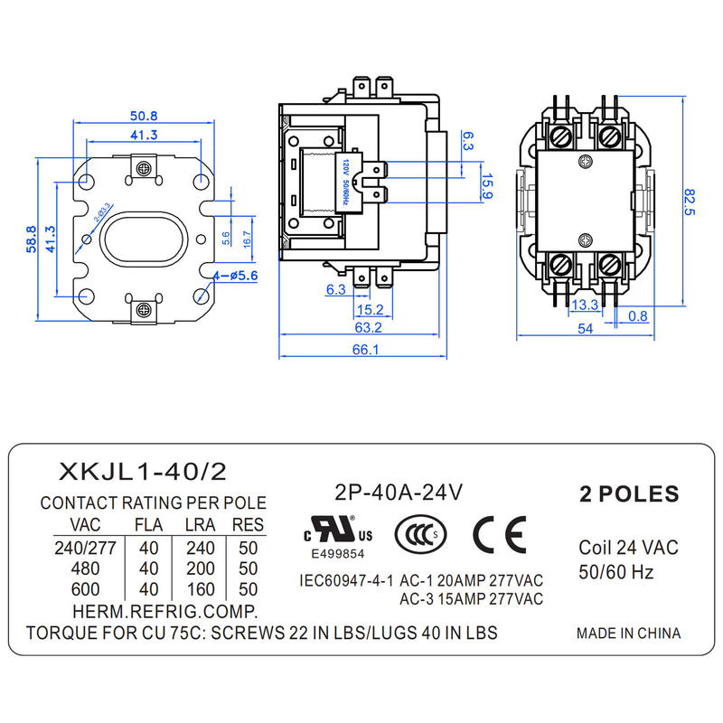 Dreyoo 2 Pcs 24V Coil 40A 2 Pole Air Conditioner Contactor, UL Certified HVAC Motor Contactor, Air Conditioner Replacement Relay, Compatible with C230b, Heat Pump, Refrigeration Systems