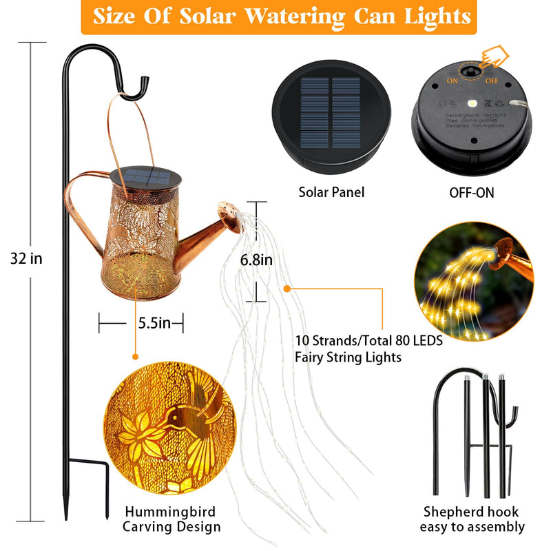 Solar Watering Can Lights, Hummingbird Gifts for Christmas Women Mom Grandma Birthday, Waterproof Outdoor Garden Decor Large Hanging Solar Lanterns Garden Lights for Patio Porch Yard Flowerbed Pathway Warm White Hummingbird-1pack