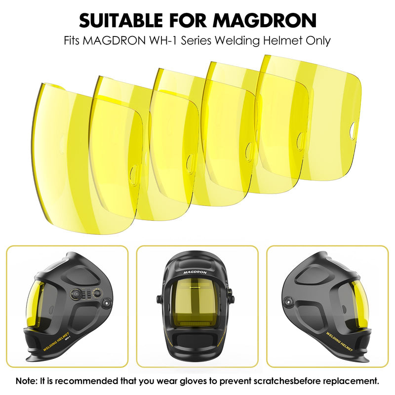 5 Pack Amber Front Lid Lens with 2Pcs Inner Lens, Front Cover Lenses Compatible with Magdron Welding Helmet, 3.93" x 3.66" Viewing Lens, Magdron Welding face mask Lens Replacement Parts