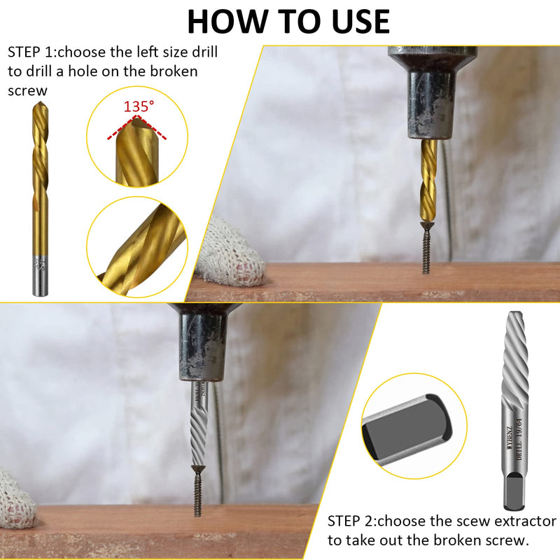 14Pcs Screw Extractor and Left Hand Drill Bits Set, Bolt Remover Reverse Cobalt HSS Steel Drill Bit for Remove Stripped Screws and Broken Bolts Extractor+Left Drill