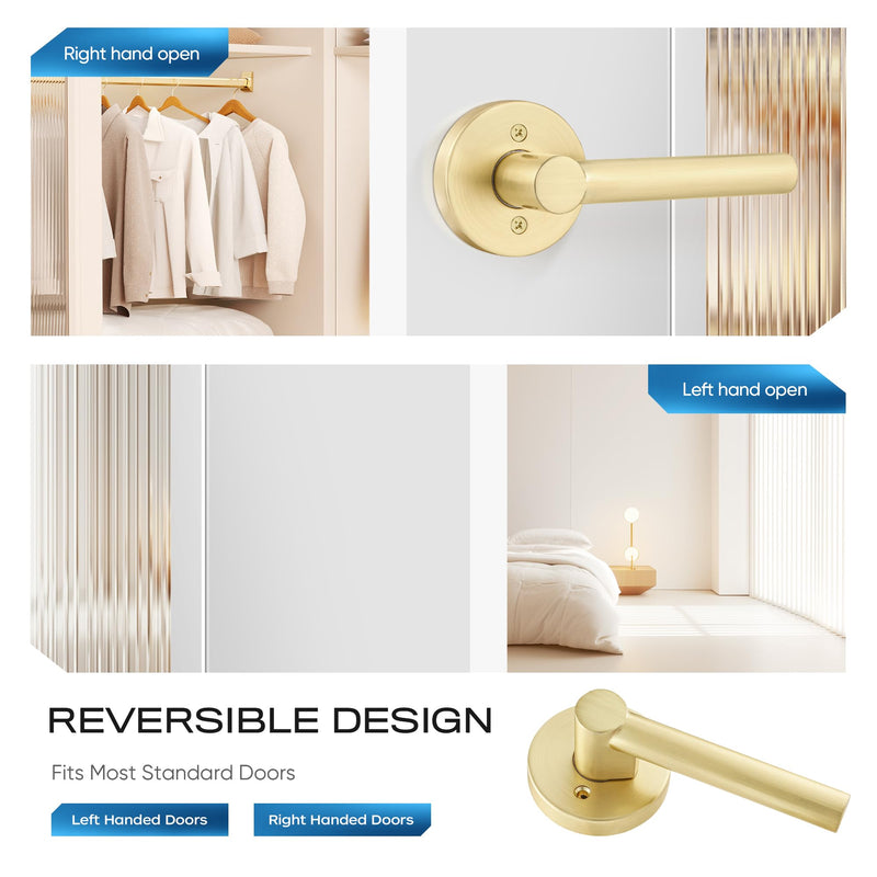 Leydebong 2 Pack Gold Dummy Door Handles, Non-Turning Interior Door Levers, Heavy Duty Reversible Indoor Handles for Closet Pantry