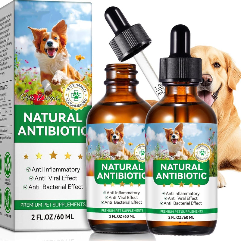 Antibiotics for Dogs, Natural Antibiotics for Dogs, Dog Antibiotics for Infection Supports Immune & Dogs Allergy Relief, Dog Multivitamin UTI Drops Natural Supplement for All Ages & Breeds-2PCS 2PCS