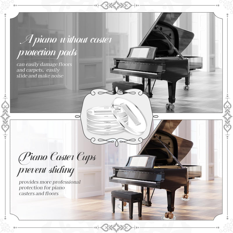 4 Pcs Clear Piano Caster Cups for Grand Pianos and Baby Grand Pianos, Piano Leg Floor Protection Pad Compatible with Hardwood Floor and Carpet (4) 4 4"