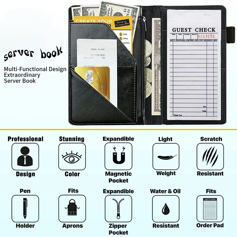 Server Book for Waitress with Everlasting Pencil, Money Pocket Leather Wallet Booklet, Guest Check Receipt Holder Presenters, Waiter Accessories Fit Server Apron, Trippy Eye