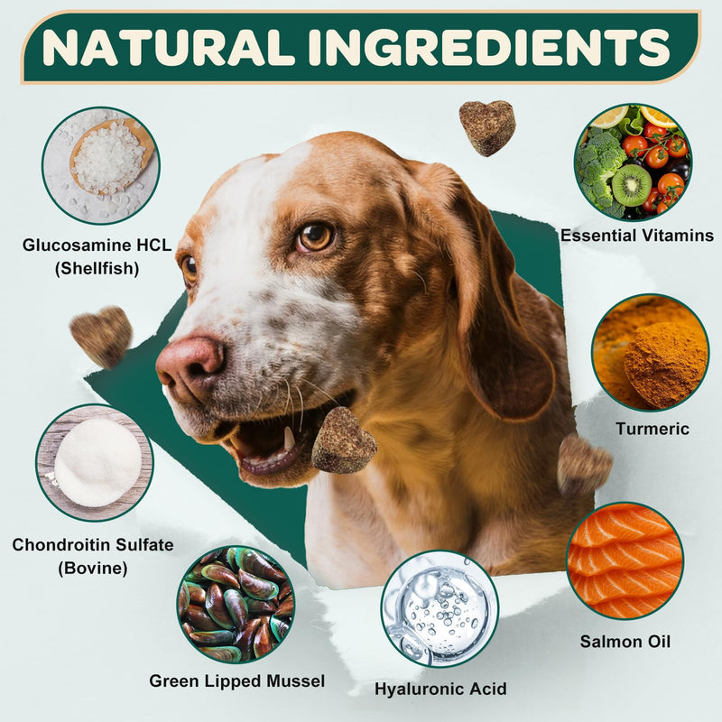 Glucosamine for Dogs, Hip and Joint Supplement for Dogs with Chondroitin, MSM, Turmeric, Omega-3 & Calcium, Dog Glucosamine Supports Pain Relief, Mobility & Comfort, Chicken Flavor, 120 Soft Chews 120 CHEWS