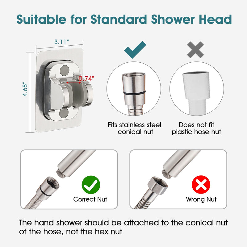 PDPBath Brass Shower Arm Diverter with Adhesive Handheld Holder for Easy Reach, Upgrade Low 3-Way Diverter with Pause Setting, G1/2 Universal Connection - Brushed Nickel