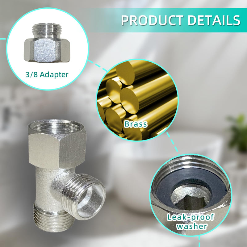 Bidet T Adapter, Metal T-Valve for Bidet (7/8"x 1/2"x 7/8") and (7/8"x 3/8"x 7/8"), 3 Way T-Comnector Bidet Attachment for Toilet Include Washer