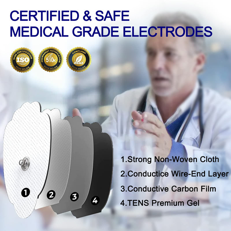 TENS Unit Electrode Pads, 40 Pcs Stronger Self-Adhesive Reusable Tens Unit Replacement Pads for 50 Times, VOVOU Latex-Free Snap TENS Pads Compatible with TENS EMS Devices Use 3.5mm Button Leads