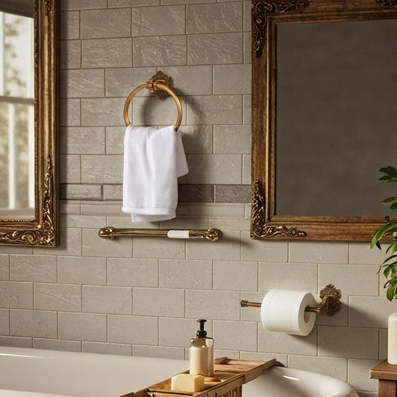 2 Pcs Antique Gold Toilet Paper Holder Towel Ring, Hand Towel Hanger Toilet Paper Roll Holder Wall Mount Retro Vintage Bathroom Hardware (Circle) Circle