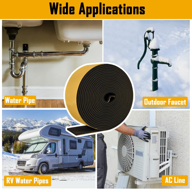 Pipe Insulation Tape, Pipe Wrap Insulation Foam Tape Self Adhesive, Outdoor Water Pipe Insulation, Ac Line Insulation, HVAC Tape, Heat Tape For Water Pipe, 2 inch x 16.5 FT Pipe Insulation Roll,Black 2" wide x 1/8" thick x 16.5ft long Black