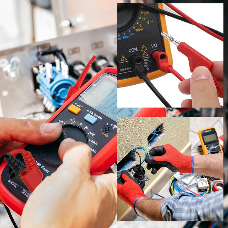 Sumnacon Multimeter Test Lead Set - 5Pcs Stackable Banana Plug to Test Hook Wire Cable Kit with Protective, Flexible Wire Leads for Electrical Testing 500V/5A 6.6Ft/2M 6.6 ft