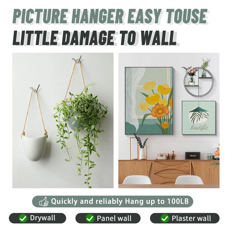 30pcs Super Hook Picture Hangers and Office Pack, Drywall Hooks for Hanging Pictures, Wall Hooks, Picture Hangers, Picture Hanging Kit，Hang Art, Clock, Shelves, Mirrors... 30pcs