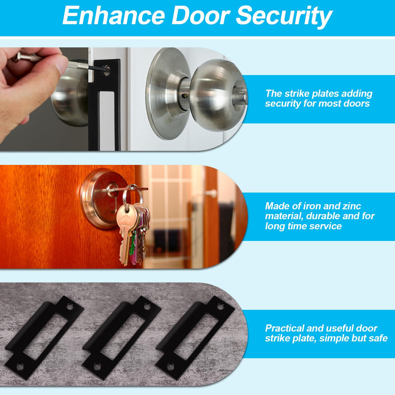 3Pcs 4-7/8" Universal Door Strike Plate Replacement Stainless Steel Plated Lock Strike Plate T Strike Deadbolt Strike Plate Door Backplate Iron Matte Black Finish for Use(Large Hole)