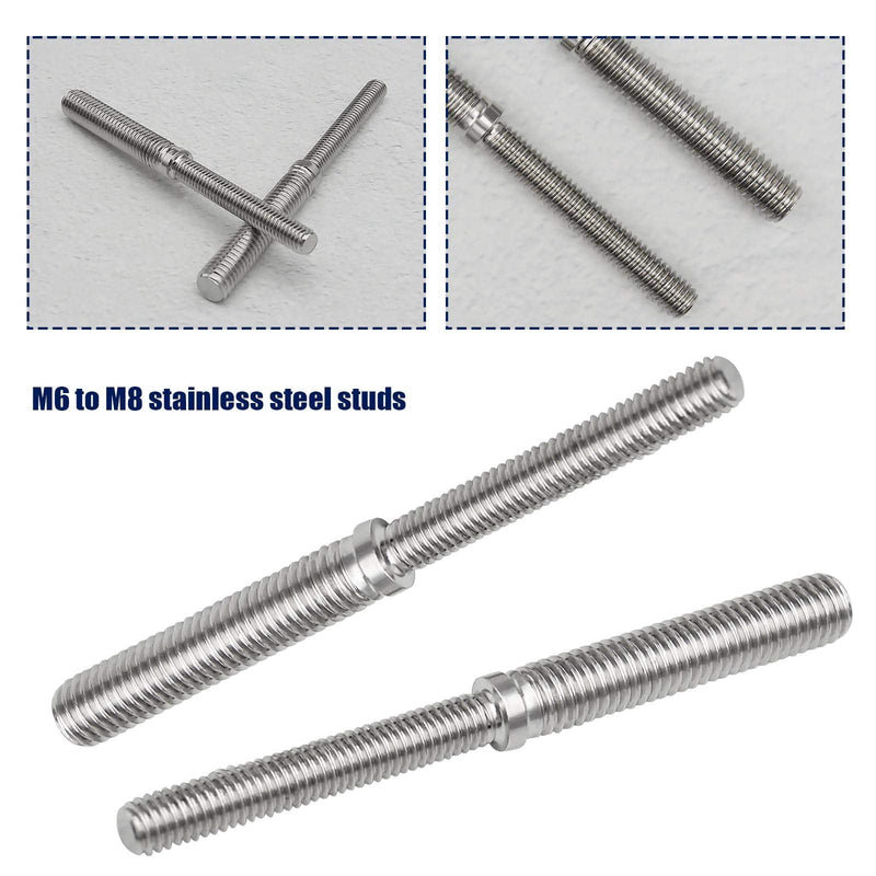 SING F LTD 2Pcs Double End Threaded Stud Screw Bolts M6 to M8 304 Stainless Steel Thread Adapter for Structural Columns Fasteners