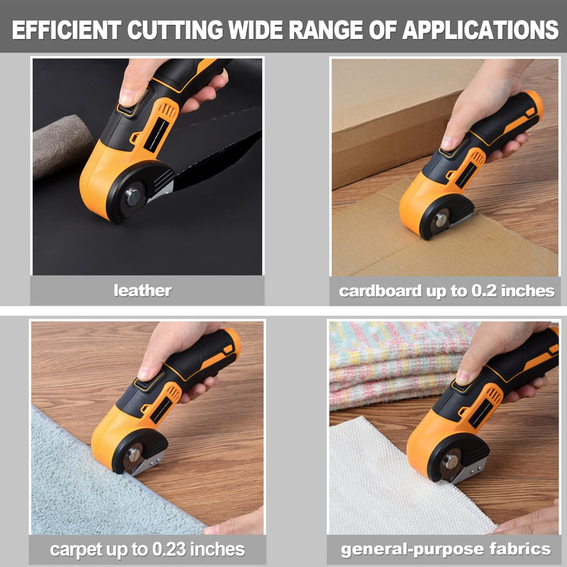 Cordless Electric Scissors, 4 V Rechargeable Rotary Cutter with LED Light, Safety Lock and Portable Storage Case for Cutting Fabric, Cardboard, Leather, Carpet and PVC Boxes，Yellow