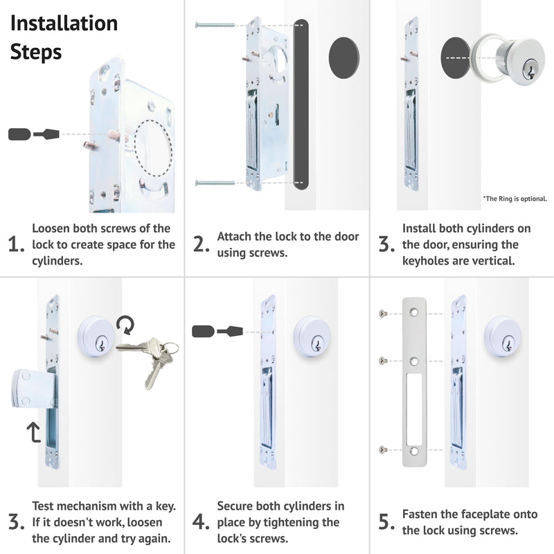 elox Swinging Narrow Stile Aluminum Door Mortise Deadbolt Lock, Swinging Deadbolt, Double Keyed Zinc Cylinder & 4 Keys, 31/32" Backset, in Aluminum Finish