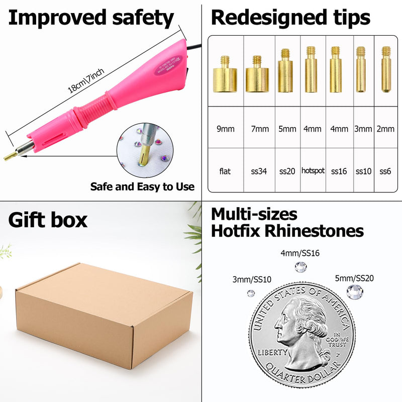 Briskbloom Hotfix Rhinestones Applicator Kit with 11000PCS Hot Fix Crystals 3mm 4mm 5mm, Bedazzler Kit with Rhinestones 10SS 16SS 20SS for Blinging Clothes Fabric, 3 Gems Sizs, Multi-Colors 11000PCS-Colorful Set 3