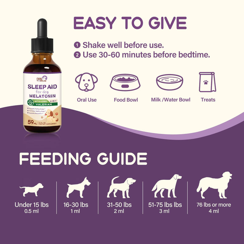Dogs Sleep Aid Liquid Drops, Melatonin for Small & Large Dogs, Natural Herbal Supplement Support Falling & Healthy Asleep, and Relaxation w/Valerian, Chamomile and Reishi. 2 oz