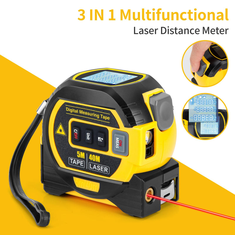 5m/16ft Digital Laser Tape Measure, WTWD 100m/328ft Laser Distance Measure with Cross-Line Laser Level, Area/Volume Calculator, Battery Powered, Voice Output, Backlit LCD, ft/in/m for Construction Voices 3-in-1 100m