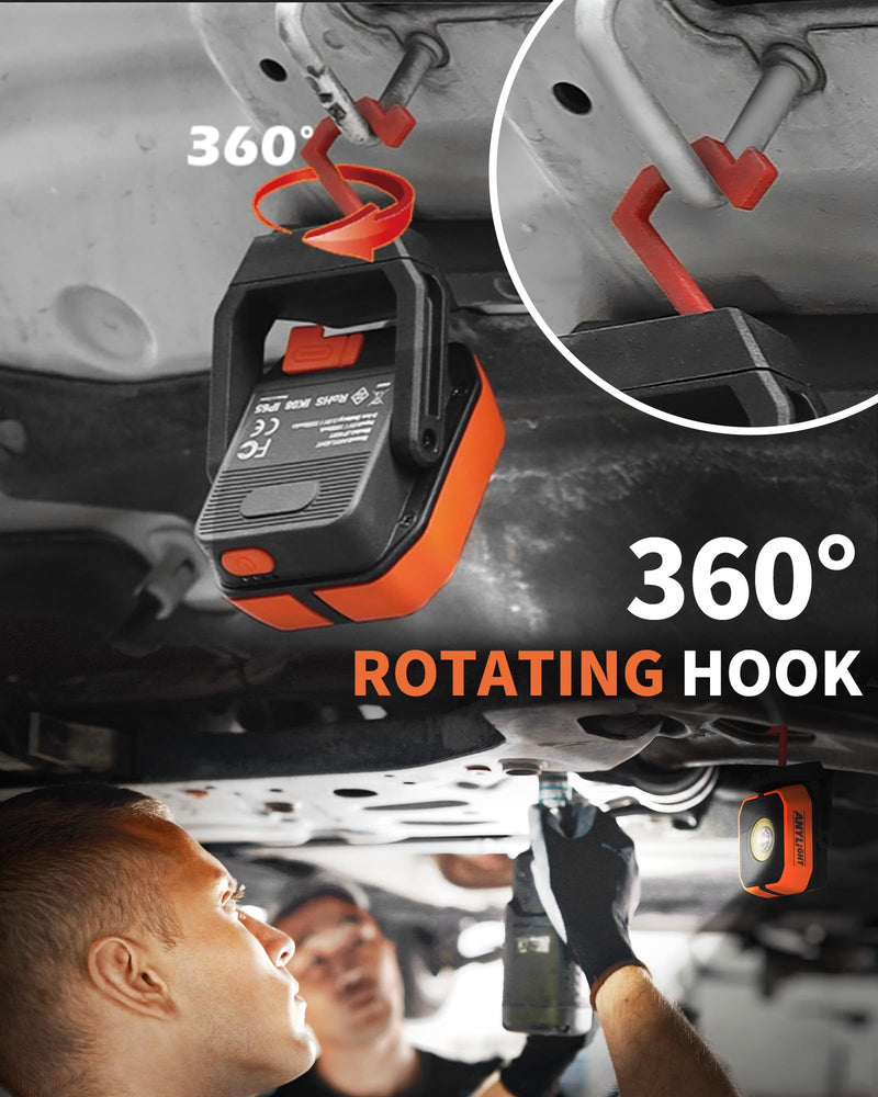 Work Light, Magnetic Rechargeable Light with 4 Modes & 150°Rotatable, 1200LM Waterproof Portable Light with 360° Rotating Hook for Emergency Car Repair, Grill, Outdoor work (1 Pack with Hook) 1 Pack ORANGE-NEW-1PK