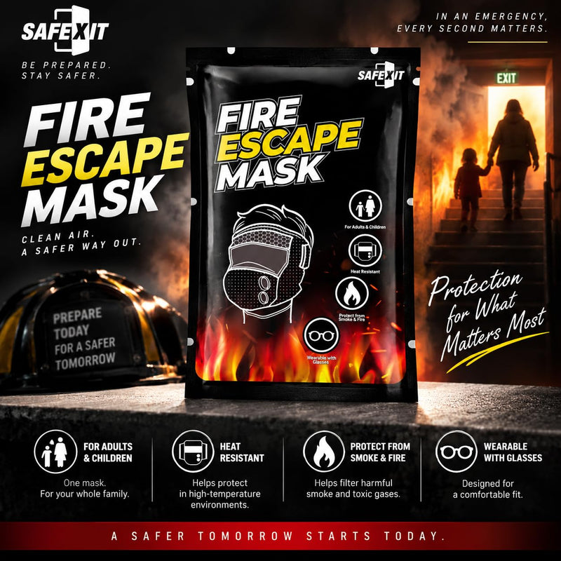 Emergency Fire Escape Smoke Face Cover Mask – Home Essentials For Survival Rescue Device Protection with Moisture Barrier, Heat-Resistant Goggles, & Calming Extracts (Use it in case of fire)