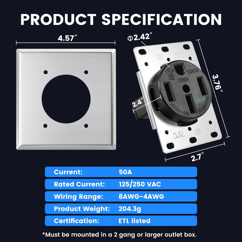 HBL9450A 14-50R Socket 50A 125/250V 3-Pole 4-Wire UL Certified | Galepick HBL9450A 14-50R socket, 50A 125/250V 3-pole 4-wire. UL certified for EVs, RVs, and high-power industrial appliances.