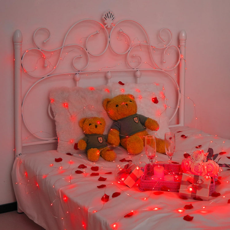 JMEXSUSS 4 Pack 50 LED Red Valentine Day Lights Battery Operated, 16.1ft Red Fairy Lights, Mini String Lights for Valentine Wedding Party Bedroom Decorations 4*50LED