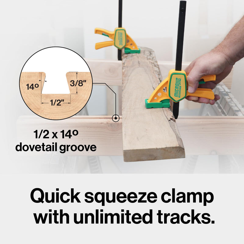 Grr-rip Clamps by Microjig, 2-Pack, Dovetail Track Clamps, Squeeze Action Dovetail Clamps for Jigs, Sleds, Workbenches, DVC-625QCK2, Yellow