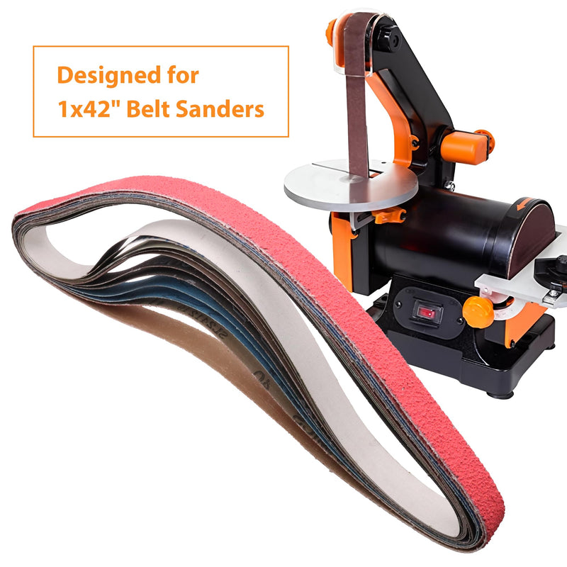 1x42 Inch Sanding Belts for Knife Sharpening, 40/80/120/240/400/1000 Grit – Ceramic/Zirconia/Alumina/SiC, for Metal Wood Plastic Polishing Deburring, Fit 1 x 42 Belt Sander,12 Pack 1x42 (Assorted Grits)