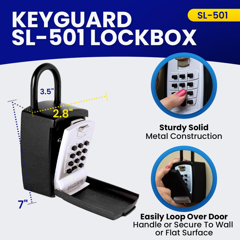 SL-501 Punch Button Lock Box | Portable Shackle LockBox For Outside - Fits House Keys, Car Keys, Fobs, & More | Keypad Safe Box, Digital Push Button Combination Lock | Black Finish 1