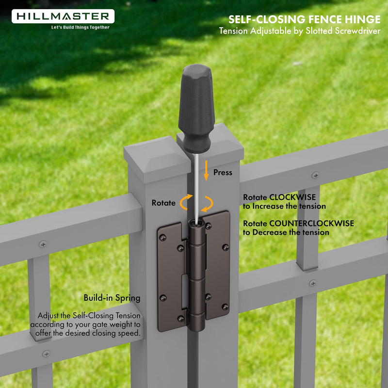 Self Closing Aluminum Gate Hinge for Metal Gates,5-3/4"Fence Door Hinges with Adjustable Tension for Vinyl&PVC Fence,Non-Legged Design Fence Hinges for Indoor Outdoor,Gate Hardware,2Pack,Satin Bronze Satin Bronze