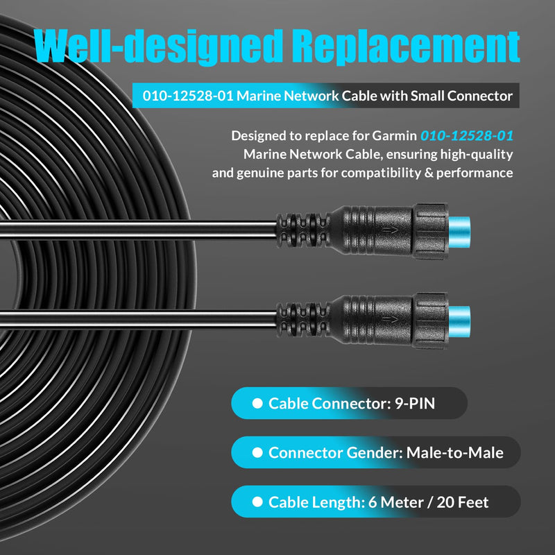 010-12528-01 Marine Network Cable 20 ft./6 m, Small Connector, for GC 200 Marine IP Camera, for GLS 10, GMR Fantom 126/124/56/54, GXM 54/53, for Panoptix LiveScope, Connect BlueNet Devices 20 ft / 6 m