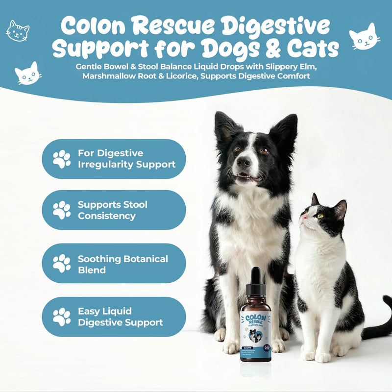 Colon Rescue Digestive Support for Dogs & Cats, Gentle Bowel Balance Liquid Drops with Slippery Elm, Supports Constipation Relief, Digestive Comfort & Stool Eating Deterrent – 2 fl oz (60 mL)